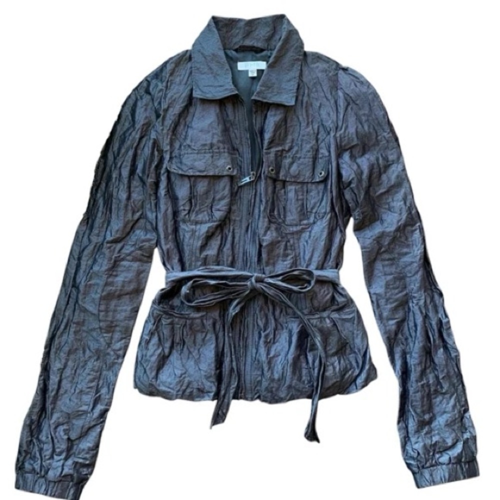 PH8 Bebe Sport Lightweight Crinkle Zip Windbreaker Jacket Dark Gray Size M